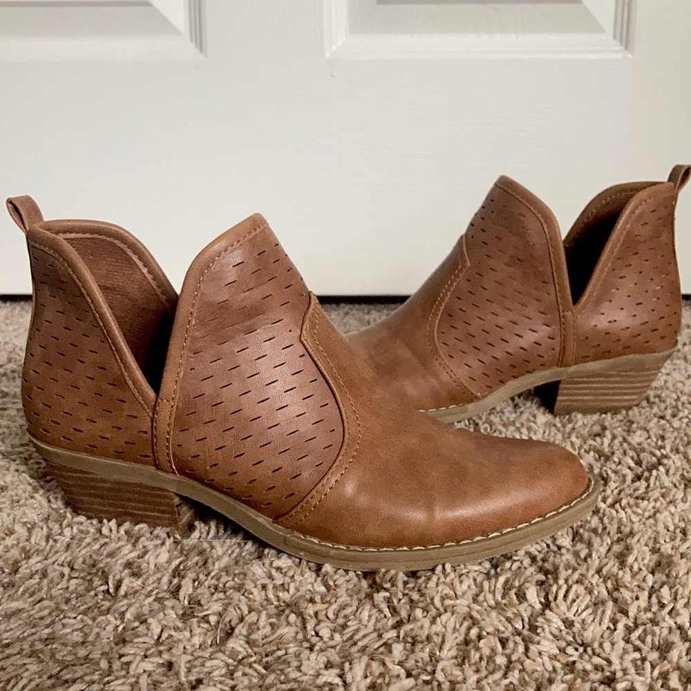 Lasered Brown Ankle Booties